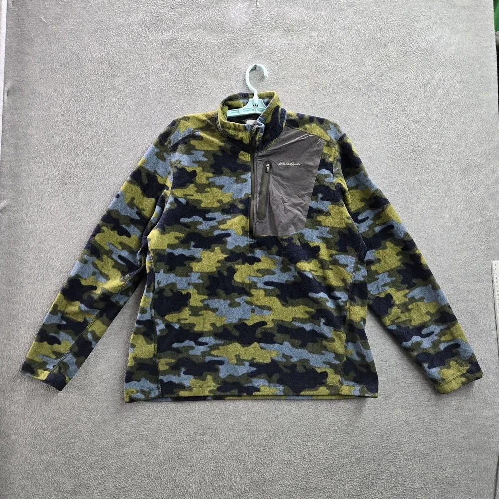 Eddie Bauer‎ Men Sweatshirt L Green Ascent Nylon Camouflage Fleece Gorpcore
